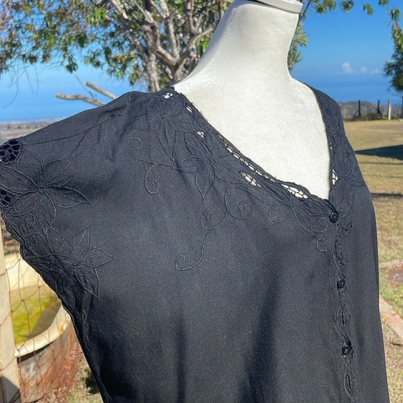 VTG Y2k Jane Ashley Black CottageCore Battenberg embroidered Skirt Set  XL - Picture 3 of 9